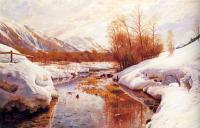 Monsted, Peder Mork - A Mountain Torrent In A Winter Landscape